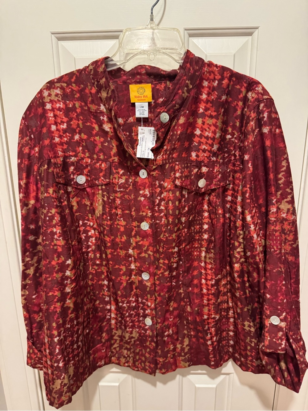 Ruby Rd. Women's Red Multi-Tone Patterned Button Jacket
